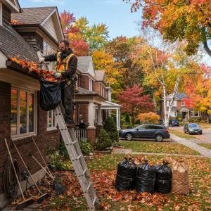 A man doing Gutter Cleaning in Fall