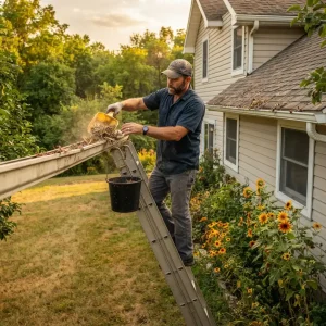 A man doing Gutter Cleaning in Late Summer