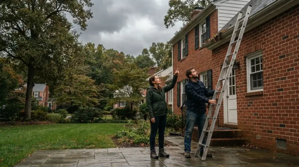 A couple planning to save rain gutter before the storm