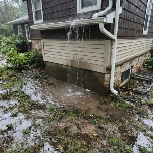Water pooled near the foundation due to rain gutters not carrying it away the way they are supposed to