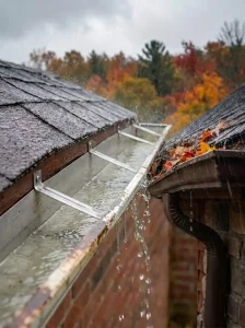 a cleaned gutter from heavy debris after work