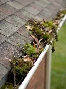 a heavily clogged gutter